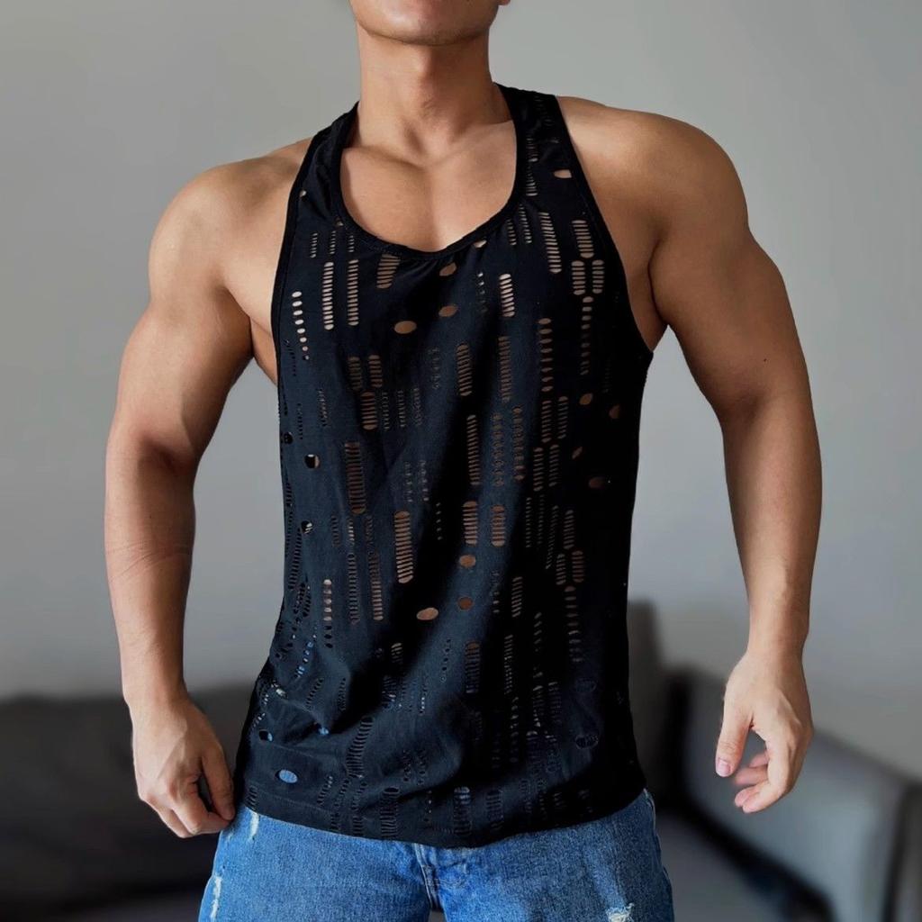 Мужские майки с вырезом, однотонные, с круглым вырезом, без рукавов, мужские жилеты, уличная одежда для фитнеса, летняя мужская одежда
