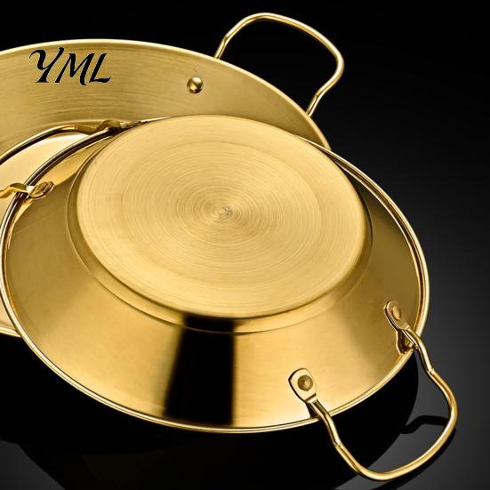 Коррозионностойкий суповой горшок для рамена из нержавеющей стали 304 с двойными ручками, Антипригарная плоская сковорода для кухни, Сковорода для жарки на дне, Многофункциональная