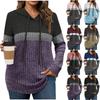 Women's Fashionable Solid Color Hooded Long Sleeved Color Blocked Drawstring Casual Pullover Top