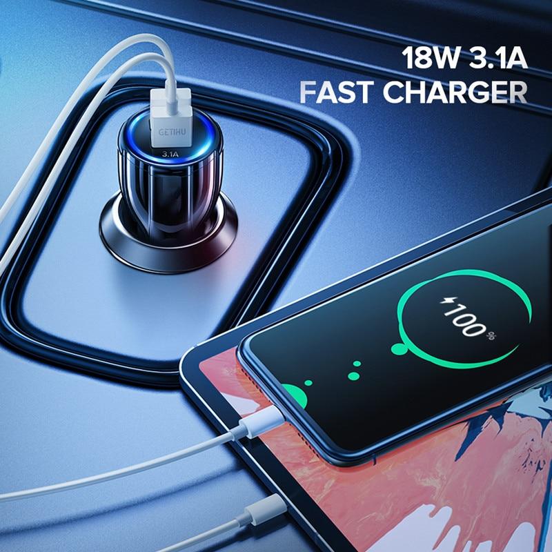 18 Вт 3,1 А Автомобильное зарядное устройство Двойной USB Быстрая зарядка QC Адаптер для зарядки мобильного телефона, Подходит для Samsung iPhone 12 11 Pro Max 6 7 8 Xiaomi Redmi Huawei KTY