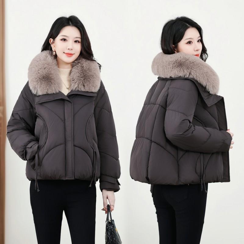 Womens Short Puffer Coat With Faux Fur Collar Winter 2026 Thick Warm Loose Fit Korean Style Cotton Jacket