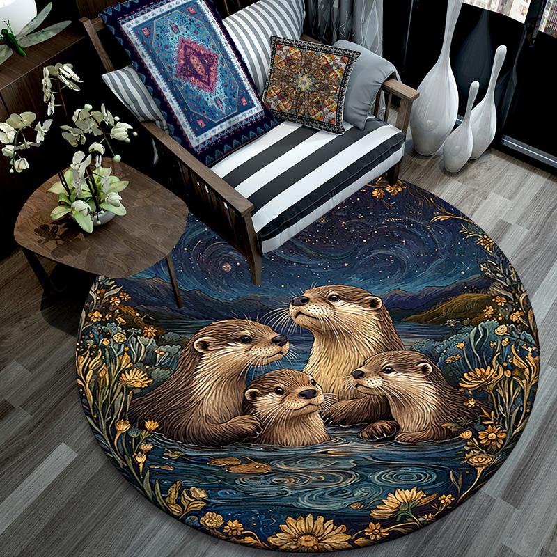 Otters Round Area Rug,Carpet Rug for Living Room Bedroom Sofa Playroom Decor,Non-slip Floor Mat