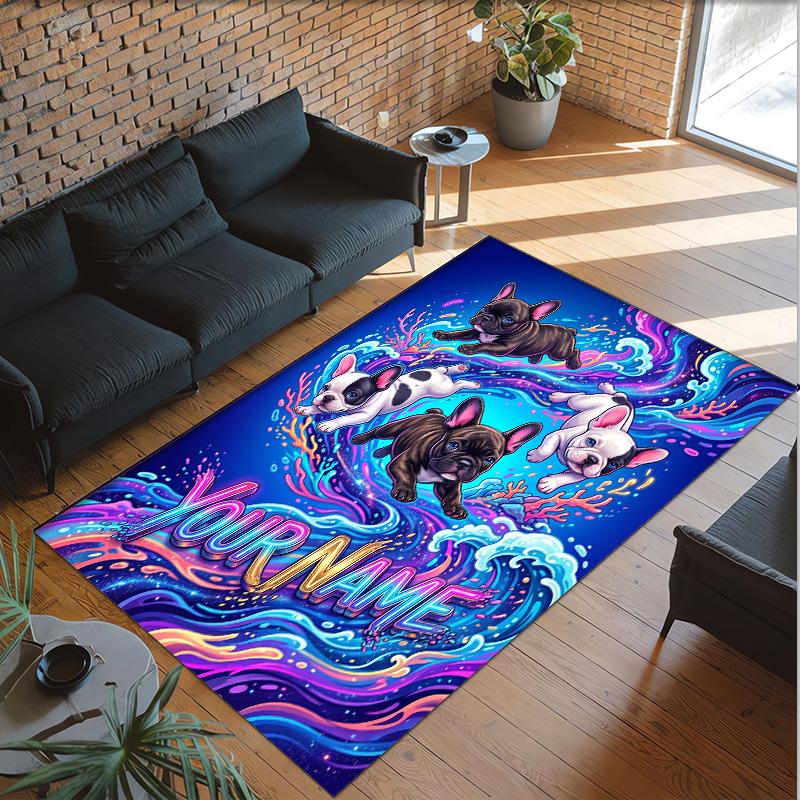 Rainbow Theme Crystal Velvet Floor Rug Personalized Custom Name Text Warm Carpet Home Decoration