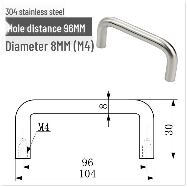 304 Stainless Steel U-Shaped Cabinet Handle, Polished Carbon Steel Round Bar Pull, available in sizes M3, M4, M5.