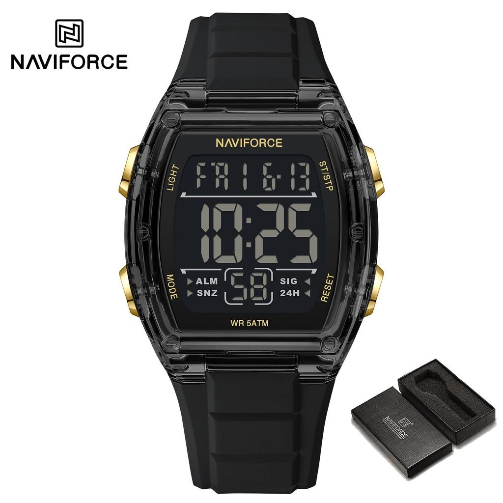 Naviforce Original Outdoor Men Boys LCD Digital Watch Calendar Chronograph Waterproof Night Pattern Silicone Strap Casual Fashion Watch NF6106