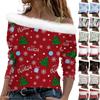 Women's Fashion Casual Slit Hem Round Neck Long Sleeve Christmas Printed T-Shirt Ladies Top