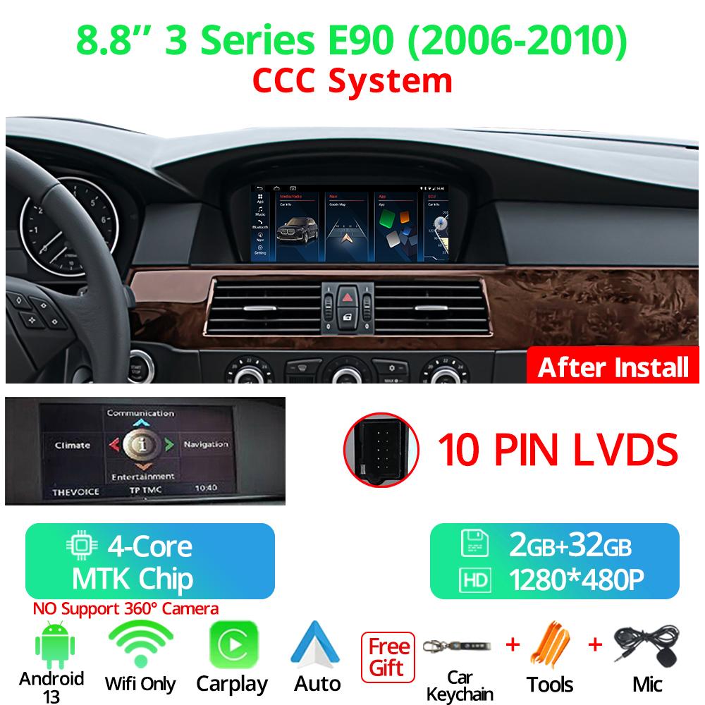 8,8-дюймовый беспроводной автомобильный радиоприемник Carplay для BMW 3 Seires E90 LHD 2006-2012 CCC CIC система Android 13 GPS мультимедийный видеоплеер FM BT