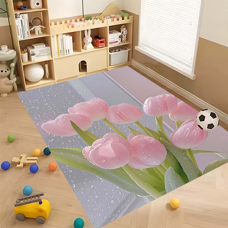 Luxurious vintage tulip floral pattern floor mat, non-slip, machine washable, suitable for living rooms, bedrooms, and home déco