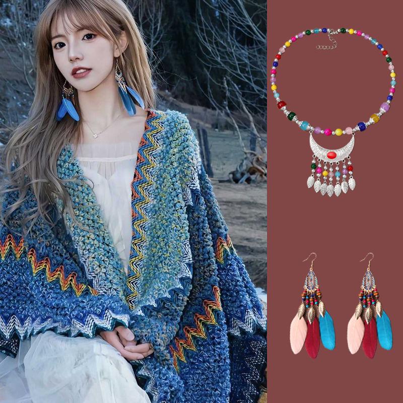 Юньнаньская ретро шаль с кисточками - Женский осенне-зимний плащ-шарф для путешествий и отпуска