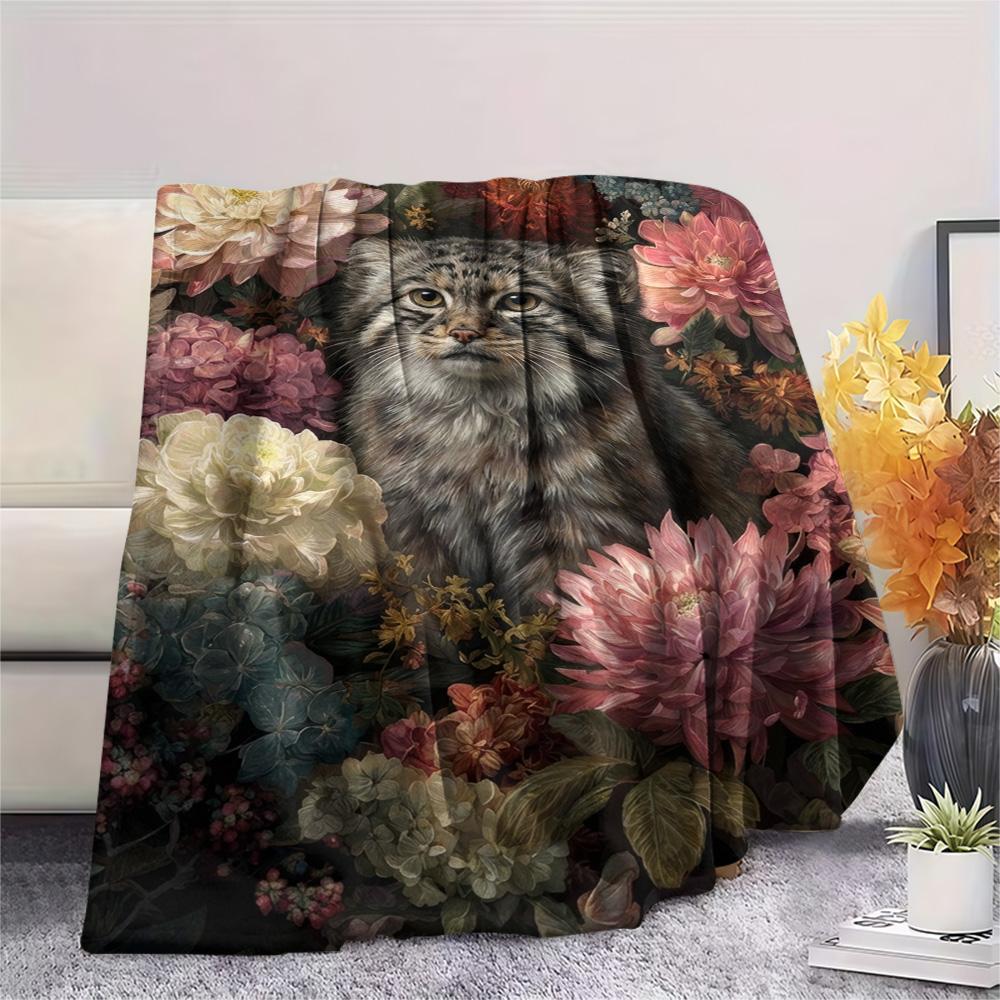 1PC Cartoon illustration style Print FlAannel Blanket, High quality Comfortable for All Seasons, Home Decor, Warmth and Comfort