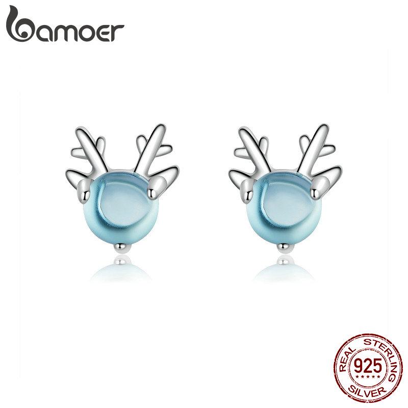 BAMOER настоящие серьги из стерлингового серебра 925 пробы с лосем и девушкой, драгоценные ювелирные изделия, женские серьги, подарок
