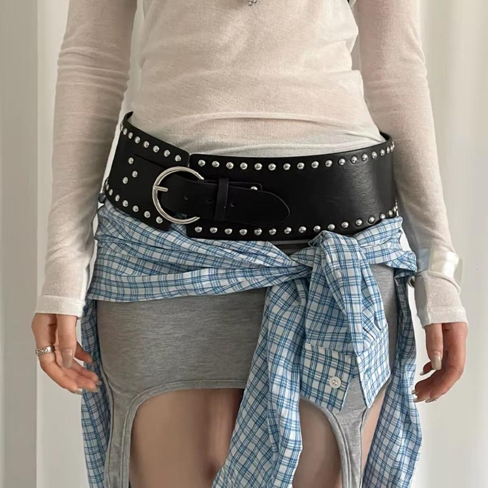 Готический пояс с заклепками в стиле панк, ремень для платья, джинсов, модный широкий женский ремень, уличная одежда