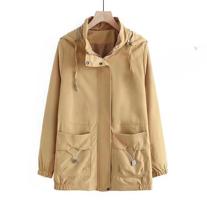 Spring Autumn Loose Large Size Short Hooded Solid Color Jacket Casual Lightweight Outerwear Top for Women Daily Wear
