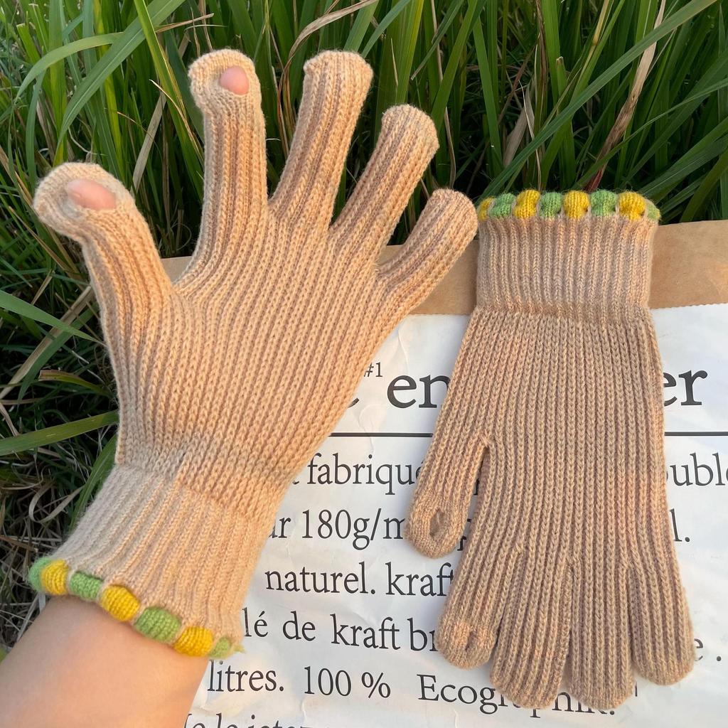 Зимние цветные вязаные перчатки для женщин Перчатки для сенсорных экранов Теплые вязаные перчатки с помпоном для улицы и дома с мягкой эластичной подкладкой для женщин