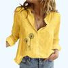 Women Fashion Floral Printed Cotton Linen Shirt Ladies Casual Long Sleeve Top Loose Button-down Blouses