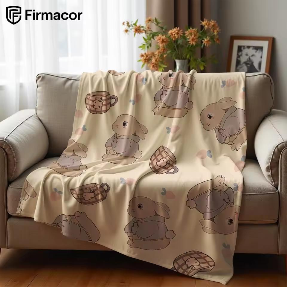 Bunny & Teacup Lightweight Microfiber Soft Christmas Fleece Blanket Warm Cozy Throw for Bed Sofa Office Travel All Season