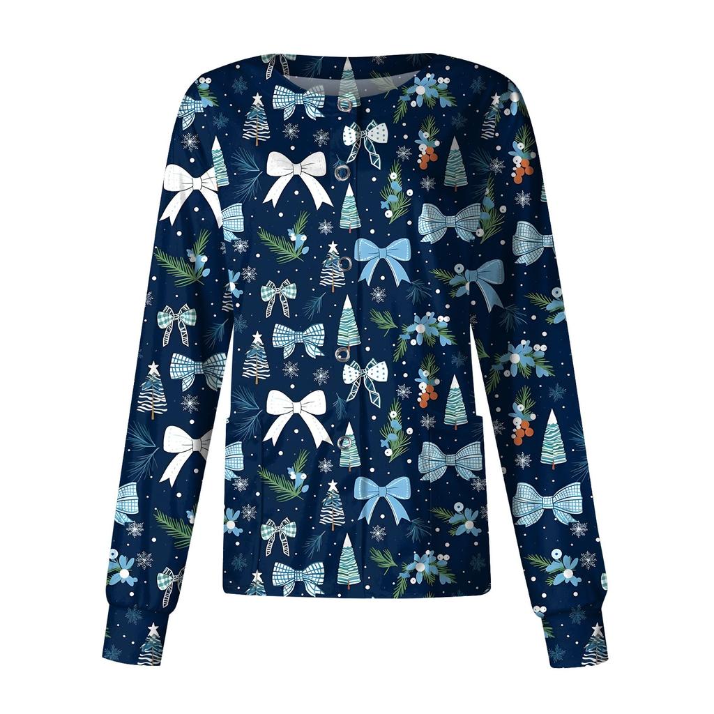 Женская повседневная модная однобортная куртка с длинным рукавом и стоячими лацканами с рождественским принтом, защитная рабочая куртка