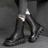 Fashion Women's Leather Boots High Top Casual Cotton Boot Plush Warm Winter Boots for Women Non Slip Platform Boots Botas Mujer