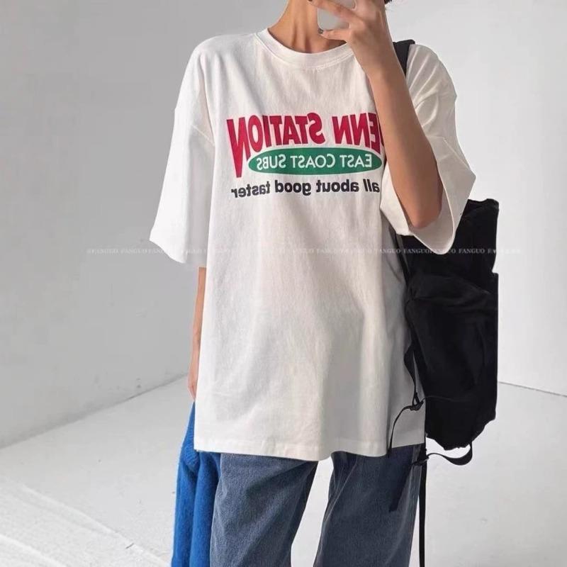 Женская короткорукавная футболка с принтом букв, свободная повседневная блузка
