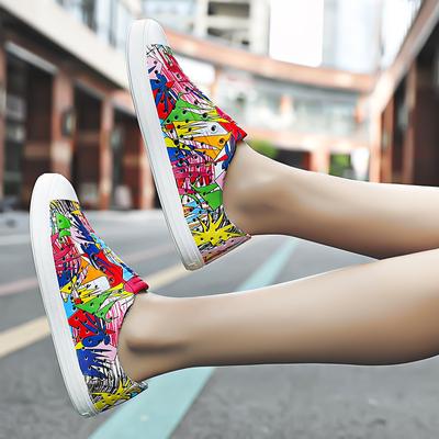 Модные женские граффити летние баотоу дышащие сандалии пара слип-он мягкие красочные ажурные пляжные туфли на плоской подошве