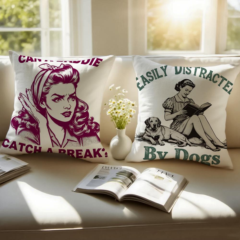 Vintage American Retro Cartoon Style Art Cushion Cover Pillowcase Antidustmite Invisible Zipper Short Plush Sofa Cushion