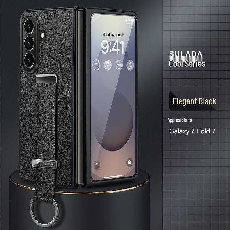 Чехол-подставка с текстурой кожи и ремешком на запястье для Samsung Z Fold7/6/5