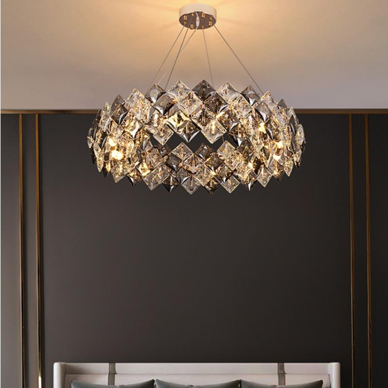 Золотая светодиодная хрустальная люстра для гостиной, спальни, отеля, виллы, круглые подвесные светильники, потолочная мебель для дома