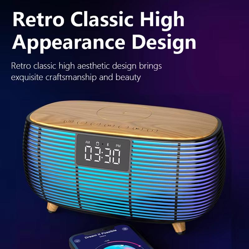 Bluetooth-динамик Беспроводная зарядка Будильник Сенсорный экран Светодиодная подсветка Атмосфера Высокое качество Настольный аудиосистема для кровати