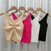 Women Summer Sleeveless V Neck Sexy Drawstring Bandage Bare Midriff Vest Crop Top