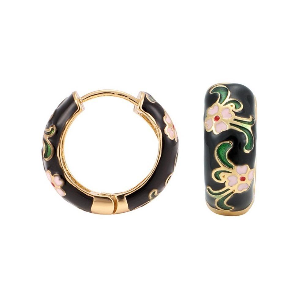 Китайские эмалевые серьги-цветы Классические серьги в китайском стиле Серьги-кольца Ювелирные изделия