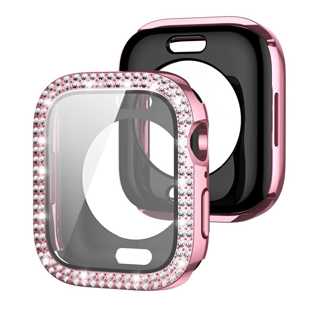 Сверкающий Чехол со стеклом для Apple Watch 44 45мм 41мм 40 42мм 44мм Алмазный бампер+Защитное стекло для Серии 11 10 9 8 7 5 6 SE