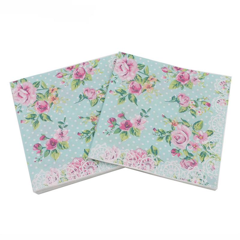 20pcs Wedding Napkins Disposable Printed Square Tissue flower Rose Napkins Cafe&Tea Paper Napkins Decoupage Party Decoration