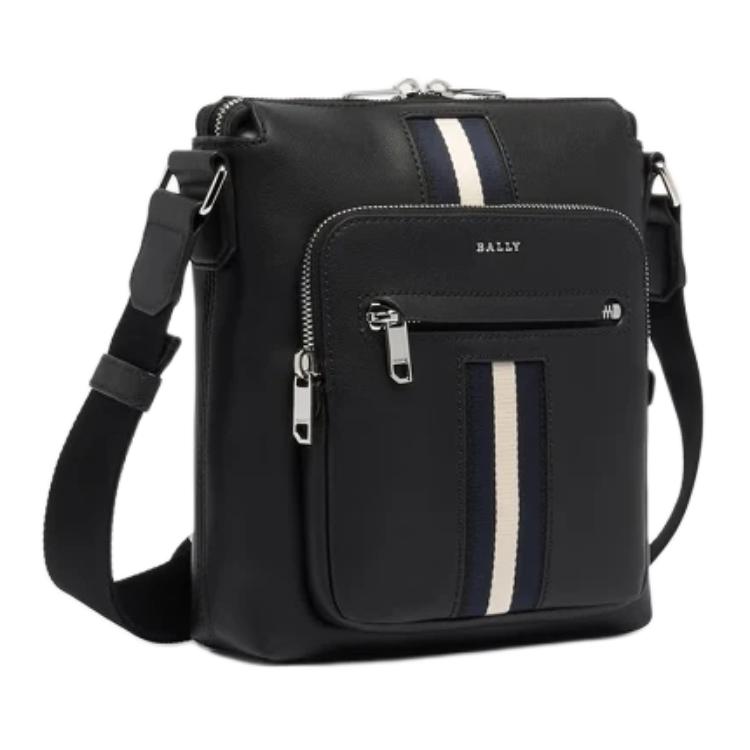 Bally Сумка через плечо мужская кожаная с молнией и логотипом Черная 6310079