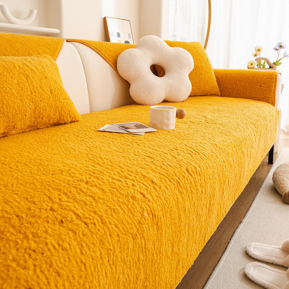 Lamb Wool Sofa Cushion Autumn And Winter New Thickened Non-Slip Seat Cushion Plush Sofa Cover Cover Cloth Solid Color