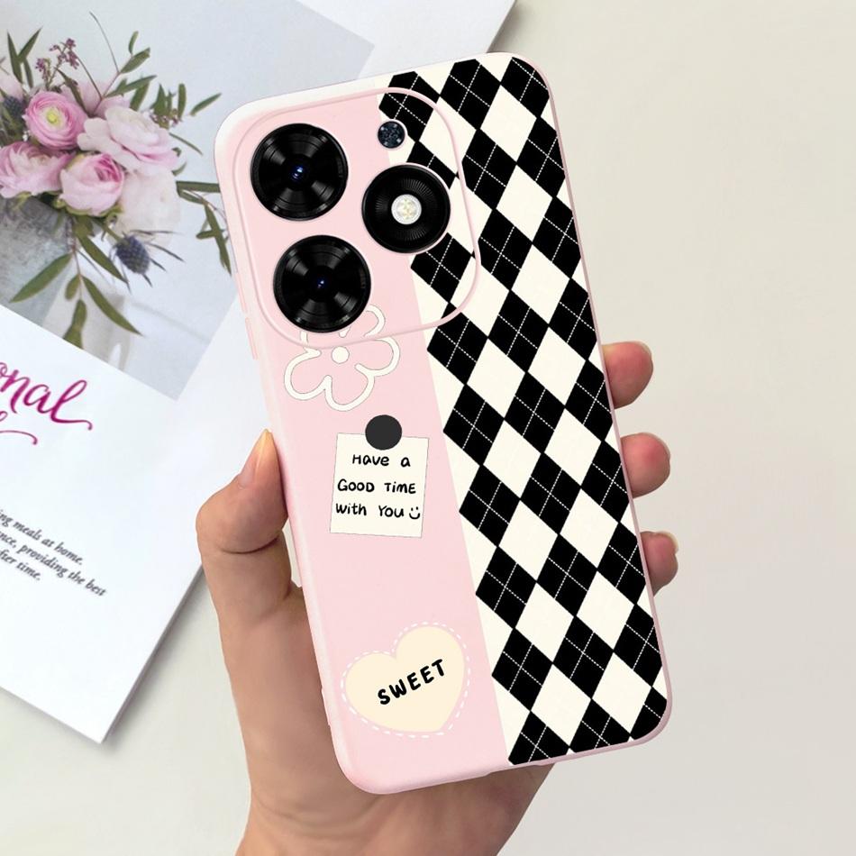 Чехол для Tecno Spark Go 2024 Милый Цветочный Узор Сердечки Конфетный Цвет Мягкий Силикон Тонкая Задняя Крышка Телефона Для Spark Go (2024) BG6