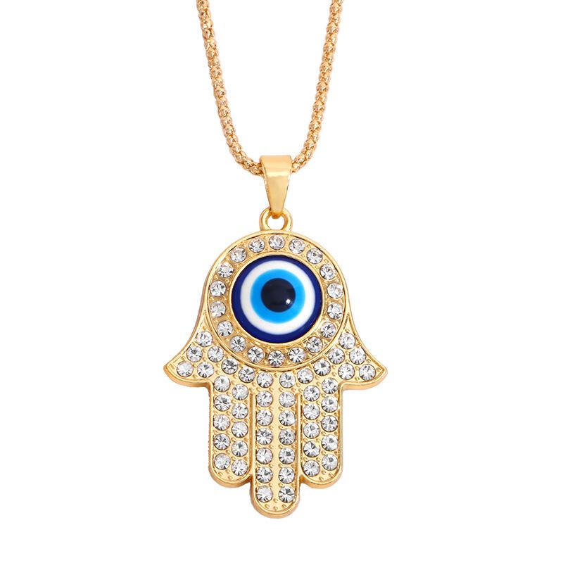 Alloy Fatima Hand Necklace Turkey Blue Eye Diamond Jewelry Sweater Chain