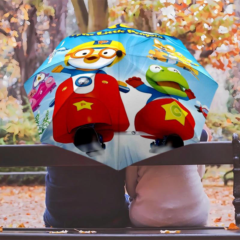 Pororo Umbrella with Automatic Open/Close & Self-8-Rib Heavy-Duty Umbrella, Compact Travel Umbrella Suitable for Outdoor