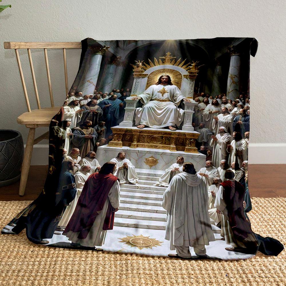 Jesus Enthroned Crowded Church Printed Blanket for Living Room Bed Couch lunch break Soft Cozy Blanket for Friend's festival Gift