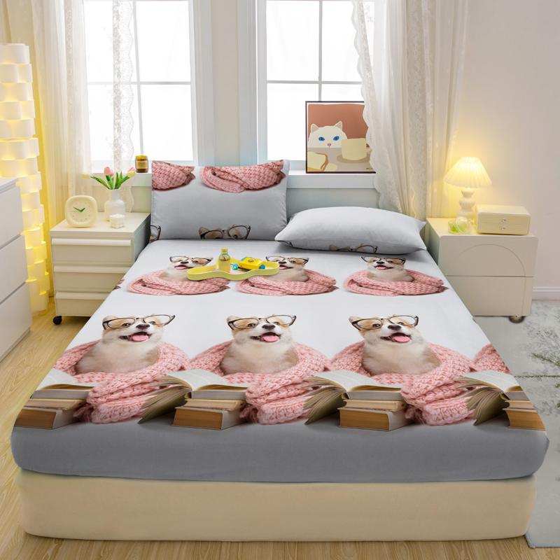 1 Матовая простыня на резинке с принтом в виде забавных животных из мультфильмов, покрывало для кровати с принтом в спальню, постельное белье (Исключая наволочки)