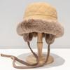 Winter Thicken Warm Plush Bucket Hat for Women Solid Color Faux Fur Earmuffs Female Fisherman Cap Outdoor  Windproof Basin Caps