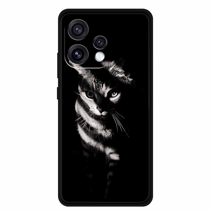 Чехол для Oppo Reno15 5G 6.59" Милый Кот Черный Край Мягкий Силикон Волк Задняя Крышка Телефона Для Oppo Reno 15c 5G Защитный Лев Funda