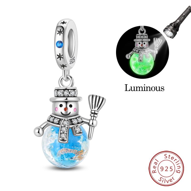 925 Silver Snowflake Snowman Penguin Charm Pendant Winter Jewelry Gift For Women DIY Birthday Present