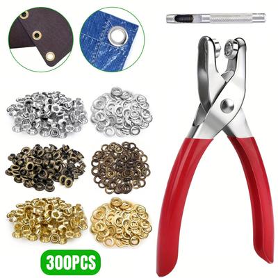 Набор люверсов с плоскогубцами – 300 комплектов люверсов 3 цветов (с шайбами) + Дырокол + Руководство, Полный набор люверсов