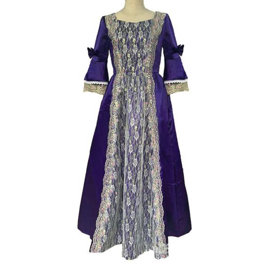 Женское платье для выступлений на сцене в стиле ретро-королевского королевского стиля с кружевным бантом и рукавом-колоколом в стиле пэчворк на Хэллоуин