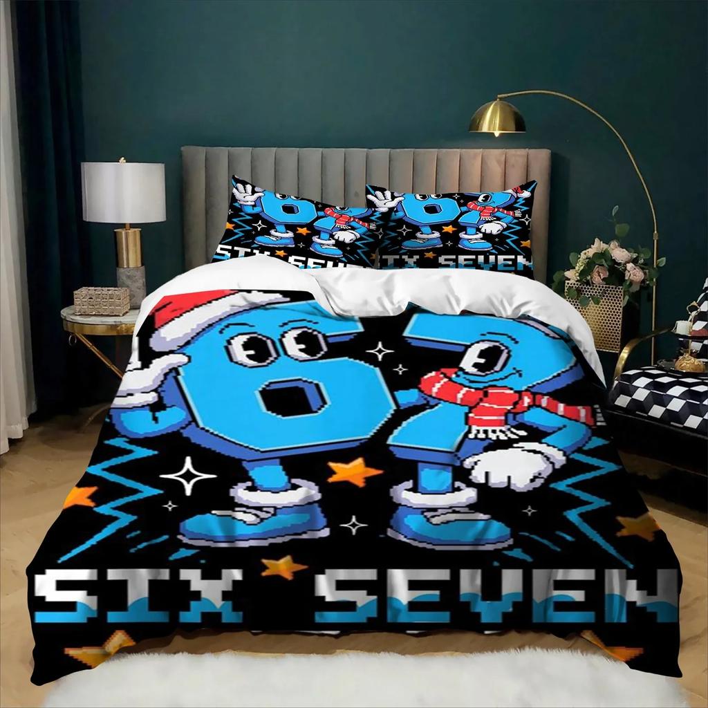2/3pcs Catoon Duvet Cover Set Funny 67 Six Seven Meme Bedding Set Bedroom Decoration Single Twin Full Size Adult Boys