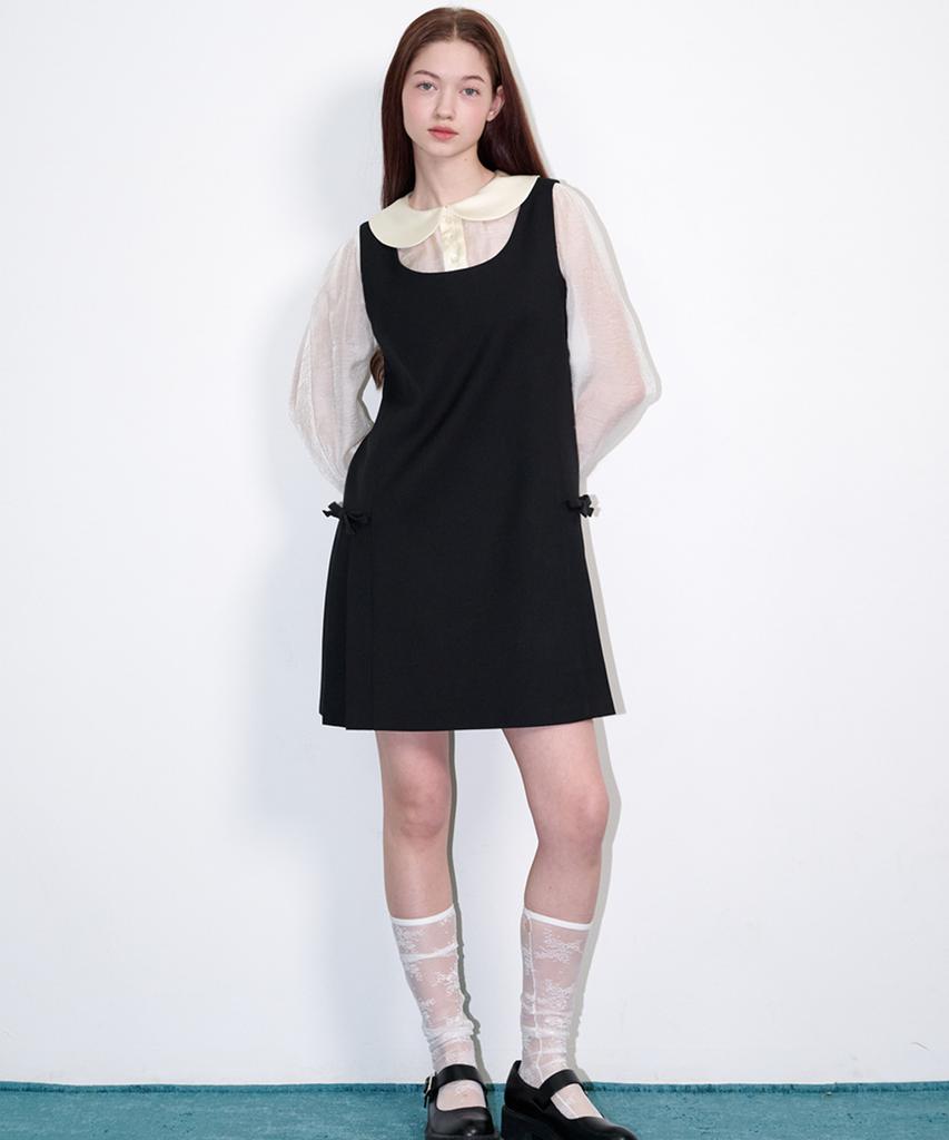 Opening Sunshine Ribbon Bustier Pleated Mini Dress Black