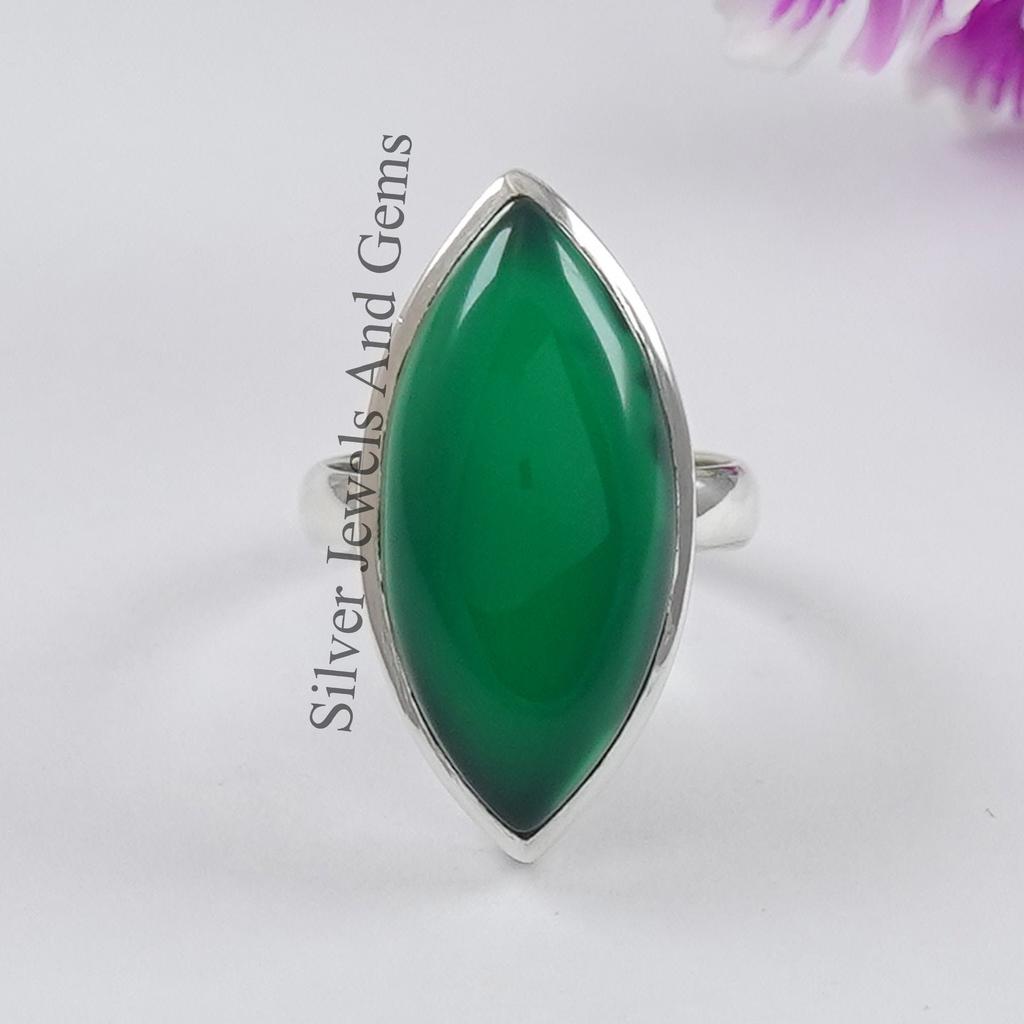 Marquise Green Onyx Ring: Handmade 925 Sterling Silver, December Birthstone