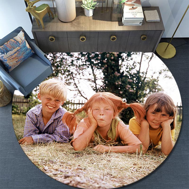 Pippi Character pattern round rug,Carpet Rug for Living Room Bedroom Playroom ,Non-slip Floor Mat,Holiday Gifts and Birthday Gifts.