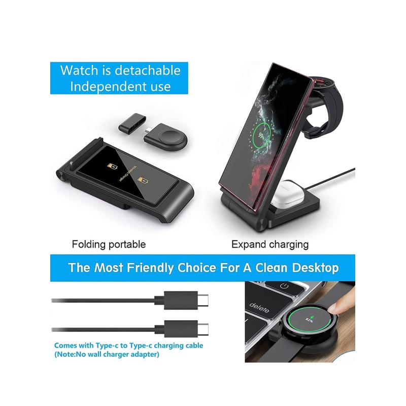 3 In 1 Wireless Charger for Samsung S23 Ultra/S22/S21/S20/Note 20/Z Flip 4/Z Fold 4 Fast Charging Station for Galaxy Watch 5 Pro