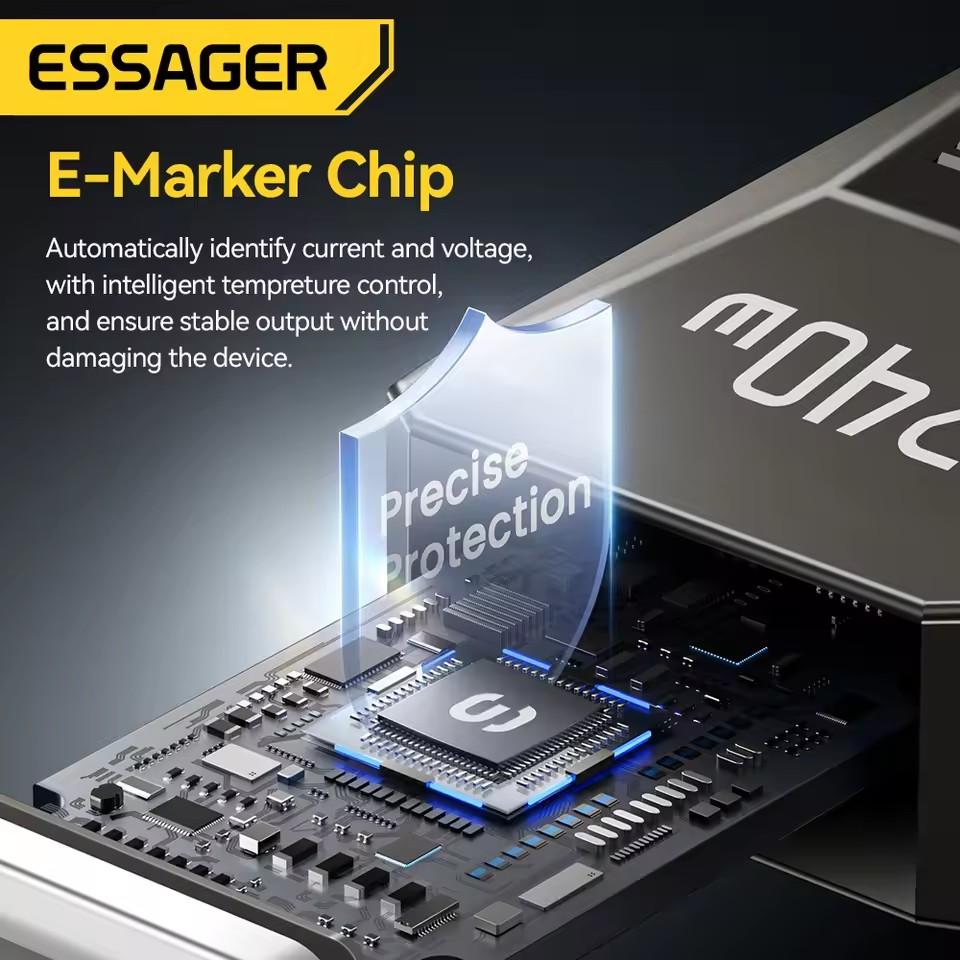 Essager Кабель Type-C 240 Вт для сверхбыстрой зарядки 100 Вт для быстрой зарядки Кабель для передачи данных из нержавеющей стали 5 А для Macbook iPad iPone 16 15 Pro Max